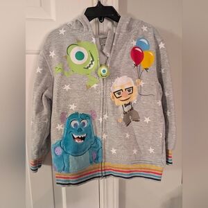Disney Pixar 100 Hoodie Boys 6 Mike Sulley & Up Carl Balloons Gray Zip-Up